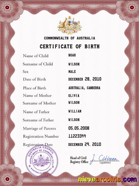 Australia vital record birth certificate